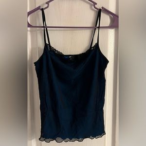 Australis Camisole in blue with black sheer overlay; Women’s Large
